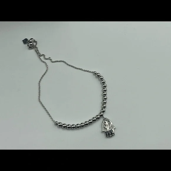 Silver Hand of Hamsa Adjustable Bracelet 9.25 in with Silver beads - Picture 3 of 4